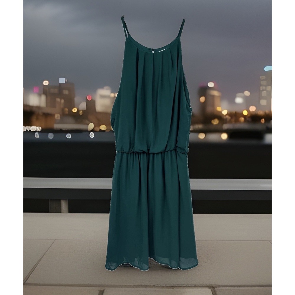 Lush Green Fit & Flare Round Neck Chiffon Lined Knee Dress Size L